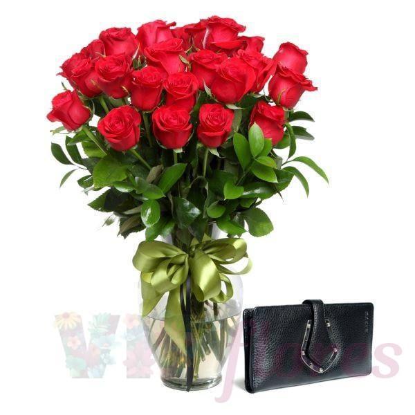 24 Rosas Sueños + Cartera de Piel