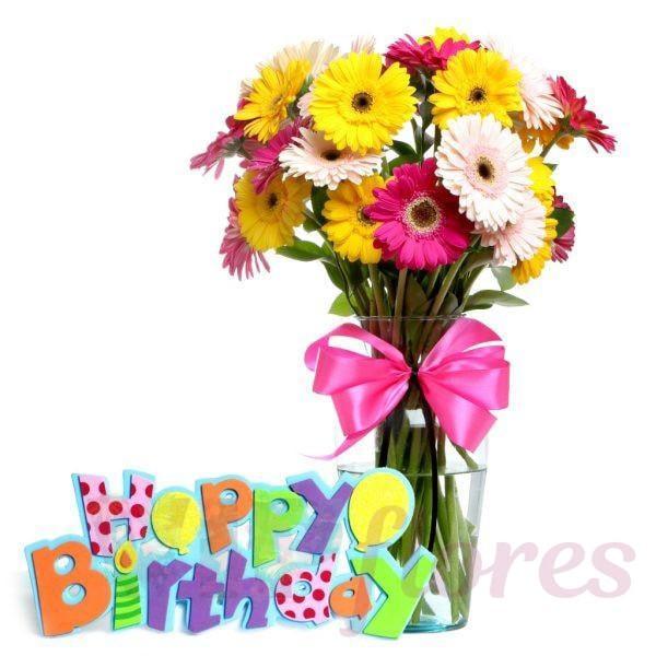 Arreglo de Gerberas Te Extraño + Happy Birthday